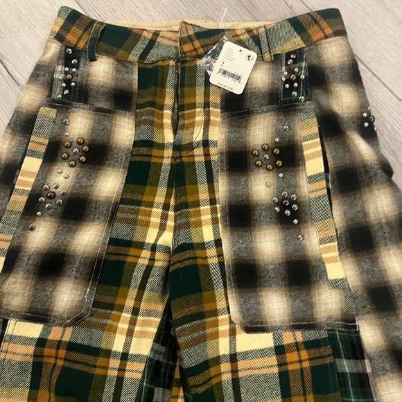 Free People Studded Mixed Plaid Wide-Leg Pants - Picture 5 of 5